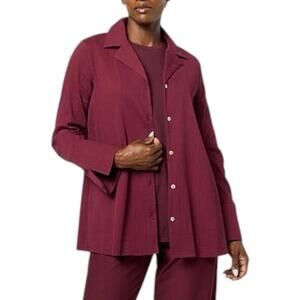 WynneCollection Women's Textured Crinkle Button-Down Shirt Burgundy - Petite